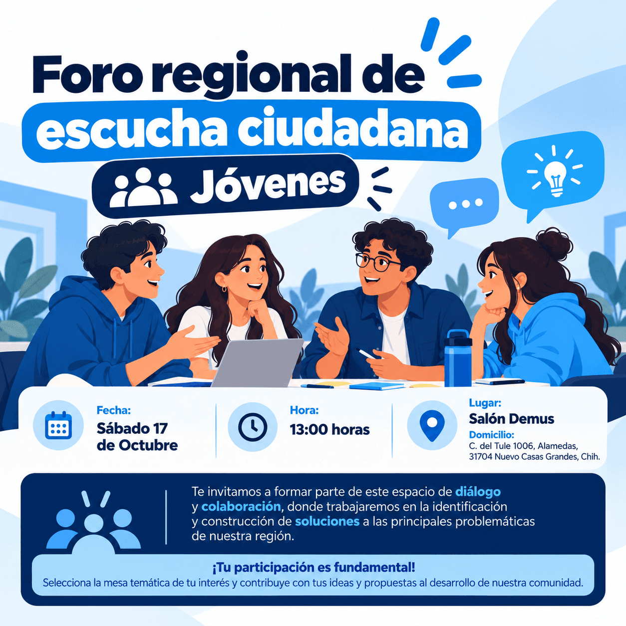 Flyer de Foro regional de escucha ciudadana mesa Jovenes